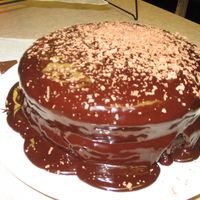 Chocolate Cake Homemade chocolate cake with fudge filling and chocolate genache. Simply because you can never have to much Chocolate Cake!