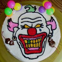 Evil Clown My little brother wanted an Evil Clown Cake for his 16th Birthday..So this is the result. I used DH French vanilla cake mix and buttercream...