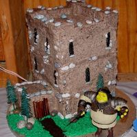 Shrek's Castle This is the groom's cake at a Medival wedding.. All buttercream with chocolate rock accents and plastic trees. Thanks for looking