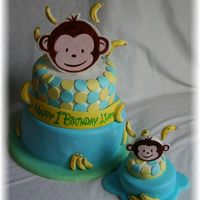 Mod Monkey one layer banana the other coco loco. accents made with gumpaste or fondant.thanks for looking