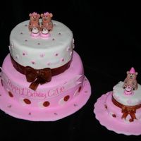 1 St Birthday Teddy Bears birthdya cake for a clients little girl with a smash cake for the little one.