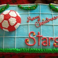 Soccer Christmas Party This was from my daughter's soccer Christmas party. It's a white cake with buttercream. I saw this cake and loved the idea of the...