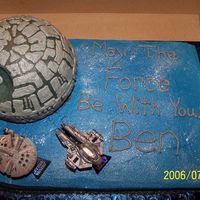 Star Wars Birthday This was done for a friend's son for his 7th birthday. It's a quarter sheet cake covered with buttercream. The Death Star is from...