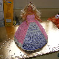 Brook's Doll Cake This was for my granddaughters first birthday. Strawberry cake to keep with the pink theme and BC frosting. Writing is a little messy do to...