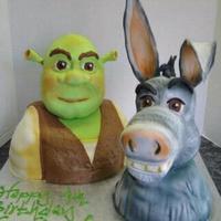 Shrek And Donkey Heads were made from rice cereal and modeling choc/fondant, bodies were cake! This one was fun to watch come to life!
