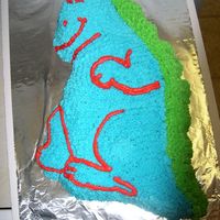Dinosaur this is made with buttercream and the inside is a white cake colored the same blue as the outside. I used the wilton 1-2-3 dinosaur mold....