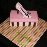 Shoe Box Cake B/C frosting with MMF lid. Shoe is made of white chocolate. Cracks and holes in shoe are well disguised with ribbon and bow! :-) I put a...