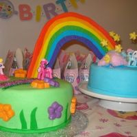 My Little Pony Birthday Cake Fondant covered, fondant rainbow, cotton candy for clouds, chocolate stars
