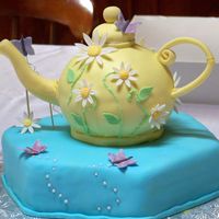 80Th Bithday Teaparty Cake Teapot cake for an 80th birthday teaparty. Lemon poppy seed, with lemon buttercream and covered in fondant. Flowers, butterlies, handle and...