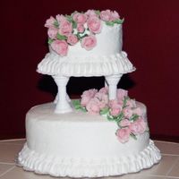 Wedding Cake This was my last cake from Wilton Course 3. It was fun to do and I really liked the fondant roses even though they took forever to make....