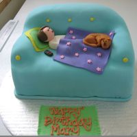 Napping On The Couch fondant covered couch with napping person & their dog!