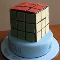 Another Rubik's Cube! Rubik cube, and base cake covered in fondant. Fondant squares.