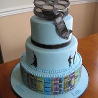 3 Tiered Cake Top two tiers dummy cakes. Covered in fondant. Cake made for 3 people for joint celebration (film maker, professional dancer, and...