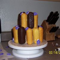 Twinkie Cake This cake was made for a friends birthday. Rice Krispie treat center with Twinkies and Chocodiles "glued" on with the twinkie...