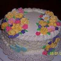 Wilton Class Ii Cake Well here is my basketweave class II cake with flowers and colorflow bird. I really had fun making this cake and all of the flowers!
