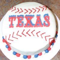 Texas Rangers Ice Cream Cake Vanilla cake with cookies n' cream ice cream as the filling. Covered in fondant. My daughter and I made this cake for her boyfriend&#...