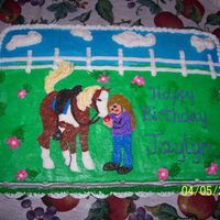 Jaylyn With Horse Birthday Cake My daughter wanted a cake with her and a horse. She loves paint horses, especially Rain (from the movie Spirit). My first attempt at such...
