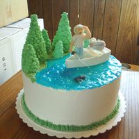 Grandpa Fishing This cake has to be my favorite. It was for my grandpa. The trees are royal and done on the Wilton tree formers. And the rest was formed...