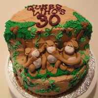 Three Little Monkeys I did this cake for a friends 30th birthday. It is a chocolate cake with peanut butter icing. The monkeys are rolled fondant. The trees are...