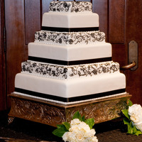 Square Princess Tier Cake 16,14,12,10,8,6 Fondant with black hearts and holly scrollwork