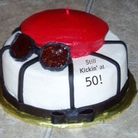 Red Beret Cake For a friend's mom who always wears a red beret and sunglasses. Buttercream with fondant ribbon. (I had to do the lettering on site,...