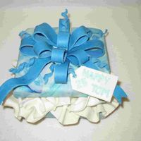 Blue Present This is my first attempt at the 'present' cake and bows. It is a yellow cake with raspberry filling, crumb coated in buttercream...