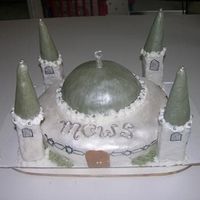Mosque Cake This was my first attempt making a 3D cake. Vanilla cake with raspberry filling. The writing says "MCWS" which is the Mosque'...