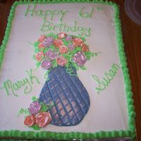 Mom And Aunt's Birthday Made this as a surprise for my mom and aunt. I made the vase out of fondant, and RI flowers with pearl. Everything else was BC