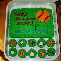 Softball Cake I used a Tupperware container that was the size I wanted for the softball, and gently pressed it into the icing for my pattern. I free-...