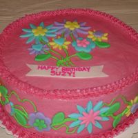 Pink Flower Cake White Cake w/Raspberry SMBC - fondant flowers.