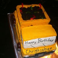 Dump Truck Chocolate cake with chocolate ganache filling. Covered in BC frosting. My very first 3D cake.