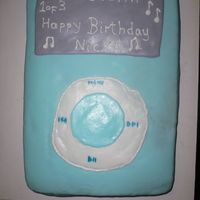 Ipod Cake Chocolate cake with strawberries and buttercream filling, covered in fondant. 1st time covering a cake with fondant, not my best work..