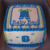 Baby Block This cake was inspired from the napkin of the baby shower. It's three layers of 8" square cake. All buttercream icing. The sides...