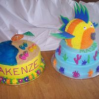 Luau Birthday Party I did these for my friend's daughter & son's 13th birthday party. They had a luau themed party. Both cakes iced in...
