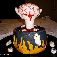 Creepy Halloween Cake!! Witch's cettle with hand and and bloody brain!!! This was my first Halloween cake I ever made!!