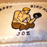 Weight Lifter 1/2 sheet cake. Chocolate cake with BC. The image is a FBCT.