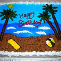 Beach Theme Cake This is a half choclate and half vanilla cake. All buttercream accents.Got the inspiration from other beach themed cakes here on cc and...