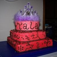 Princess Scroll Cake (3 Of 3) This is a cake 3 tier cake that I made for my daughters birthday. She wanted a tiara on top and I felt that the scroll theme fit.