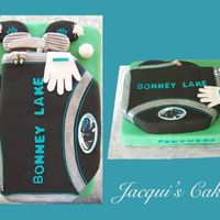 Golf Bag This cake was for a school banquet for the golf team. Yellow cake, chocolate ganache filling, and decorated with fondant accents. Thanks...
