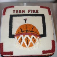 Basketball Cake This cake was made for my nephew's YMCA basketball team. 14 inch chocolate cake with cherry filling, iced and decorated with...