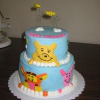 Pooh Cake Thanks to amandasweetcakes for the inspiration. All buttercream with gumpaste bees.
