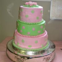 Pink & Green Wedding Cake This is a buttercream with fondant accents and gumpaste roses. I was so excited about this one because it was such a fun and colorful...