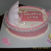 Bassinet Chocolate cake with fondant. Top peice is gumpadste.
