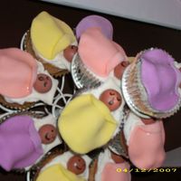 Baby Cupcakes Babies and blanket are fondant. Cake is vanilla.