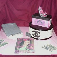 Shoping Cake Cake, bag, chanel box, shoe box, and Vogue mag...gum paste shoe..TFL