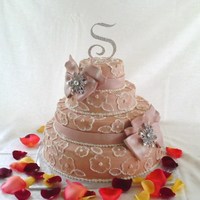 Brushed Embroidery Wedding Cake All buttercream, with fondant bows