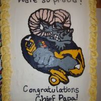 Navy Chief Cake I made this for a friend of ours who made chief. White almond cake with strawberry filling. Three layers. The goat is a FBCT ....FYI the...