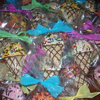 Ice Cream Rkt RKT cut out using a cookie cutter, candy melts and ice cream sprinkles for the decorations. These were party favors for a birthday party.