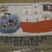 Pirates And Princesses This is a cake for a party themed pirates and princesses. It's an 11x15 cake one layer yellow one layer chocolate with chocolate chips...