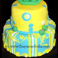 Two Peas In A Pod Cake for girl/boy twins to match the party invitations. Cakes covered in MMF with MMF decorations.